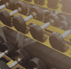 Dumbbells on rack in Gym.