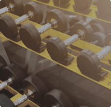 Dumbbells on rack in Gym.